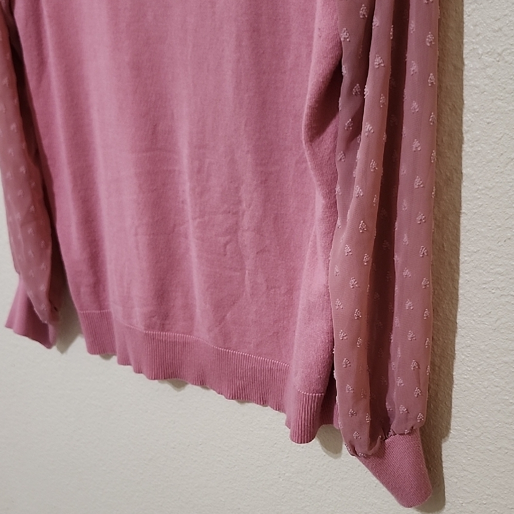 Pink Crew Neck Sweater with Sheer Sleeves - Picture 11 of 12